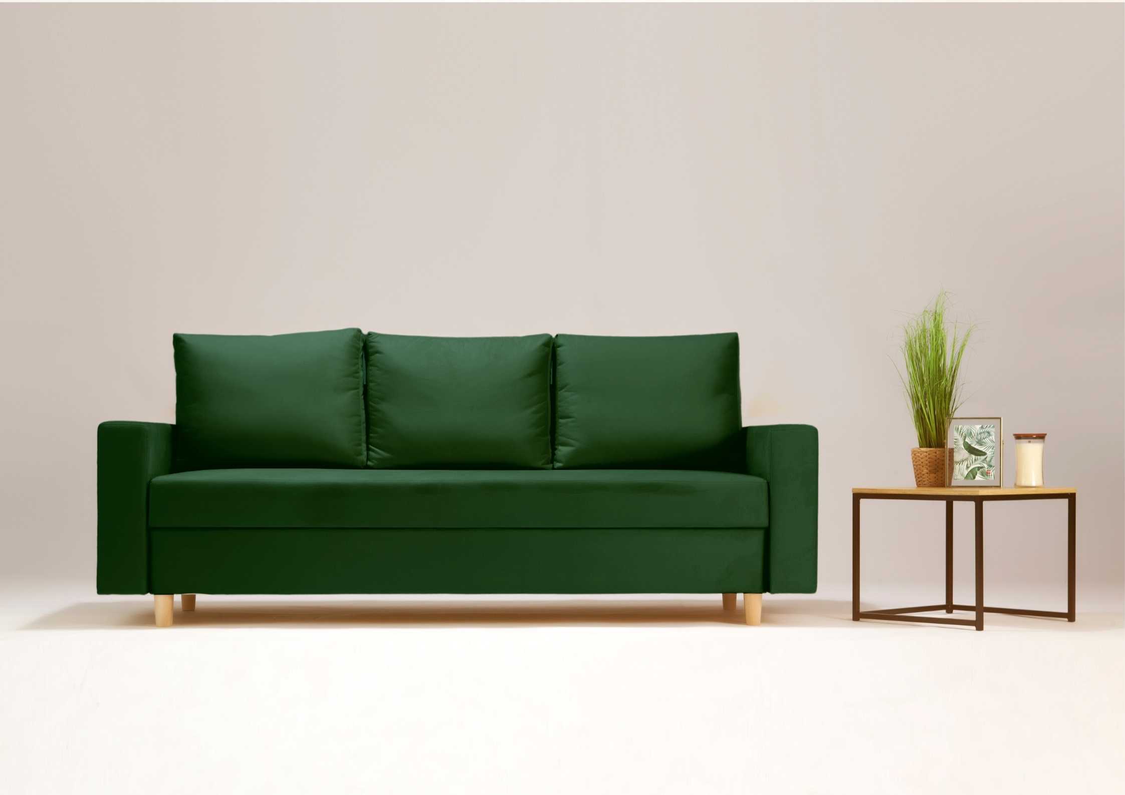 Zielona skandynawska sofa rozkładana